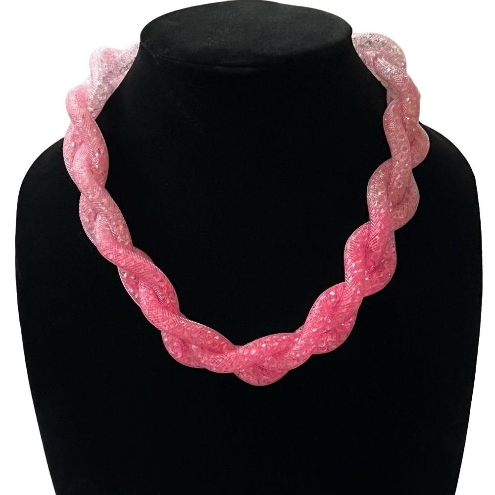 Mesh and Crystal Necklace Pink Ombre Approx 22”